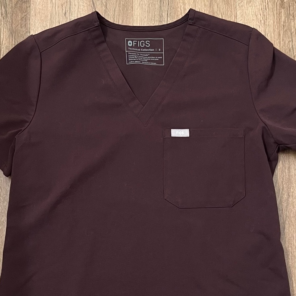 Catarina One-Pocket Scrub Top Brown V-Neck Short Sleeve FW1000 Size Small - Picture 3 of 10